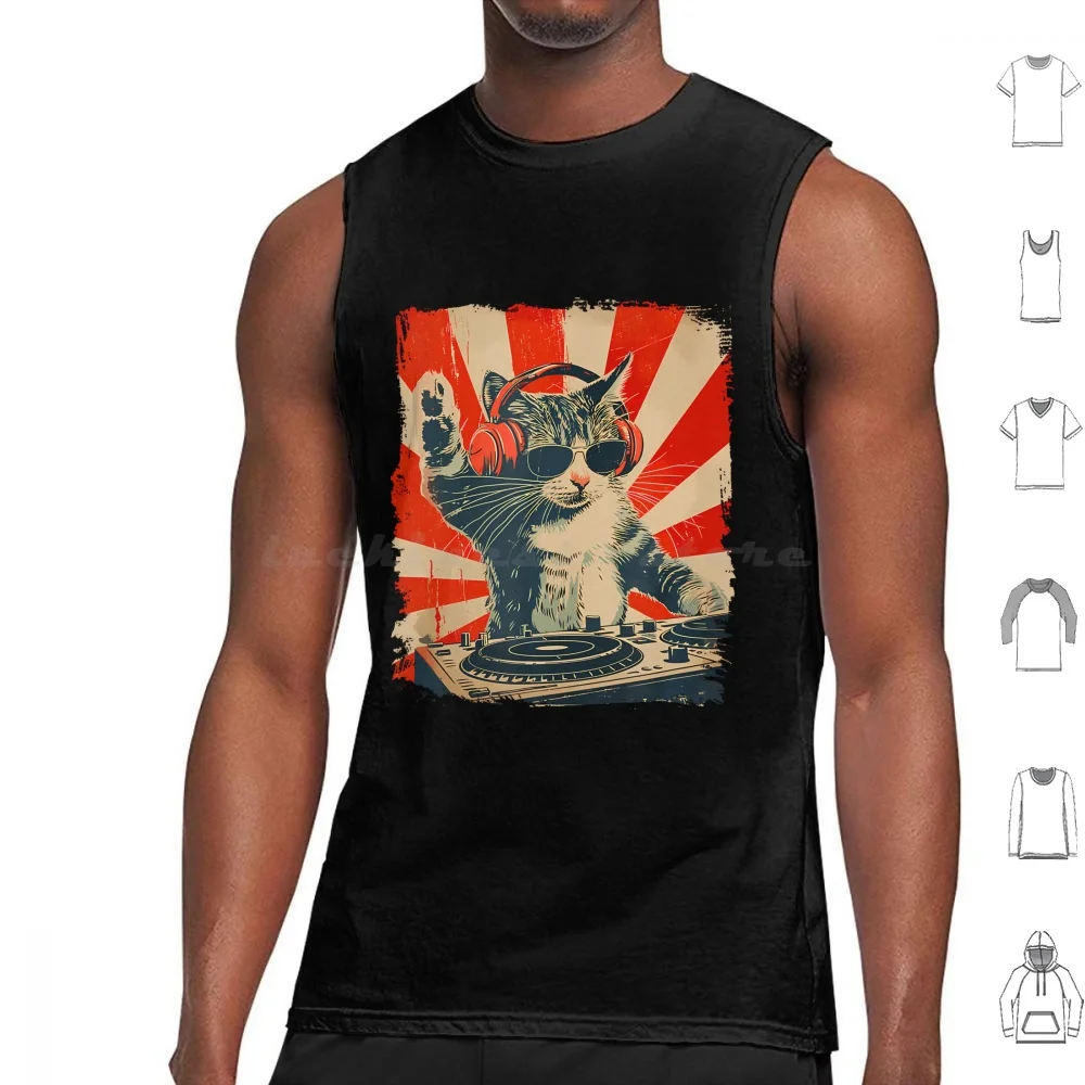 Funny Dj Cat Disco Sound Tech Headphone Music Tank Tops Vest Sleeveless Sarcasm Cartoon Dark Humor Existence Is Pain