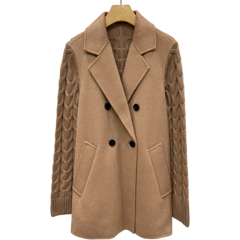 

New winter top wool cashmere blended double-sided retro new tattoos senior thick warm double-breasted coat lapels