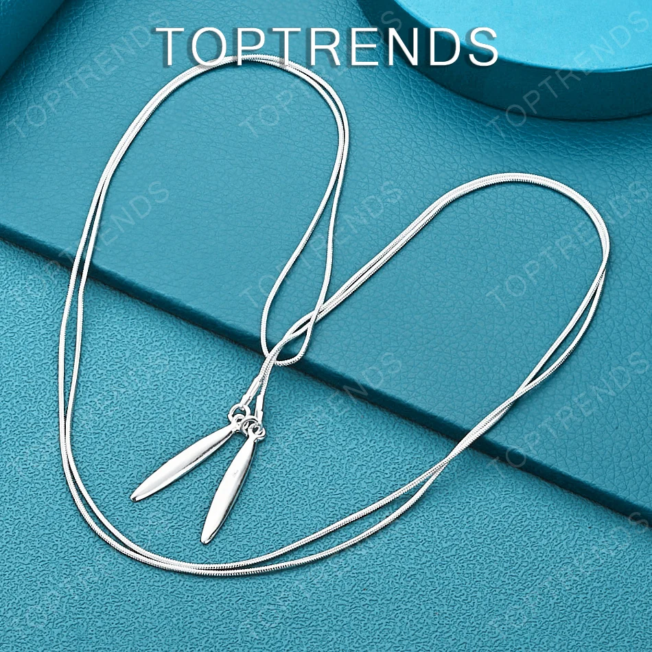 Elegant 925 Sterling Silver Double Leaf Necklace Snake Chain Fashion Charm Jewelry For Women Birthday Party Everyday Wear Gift