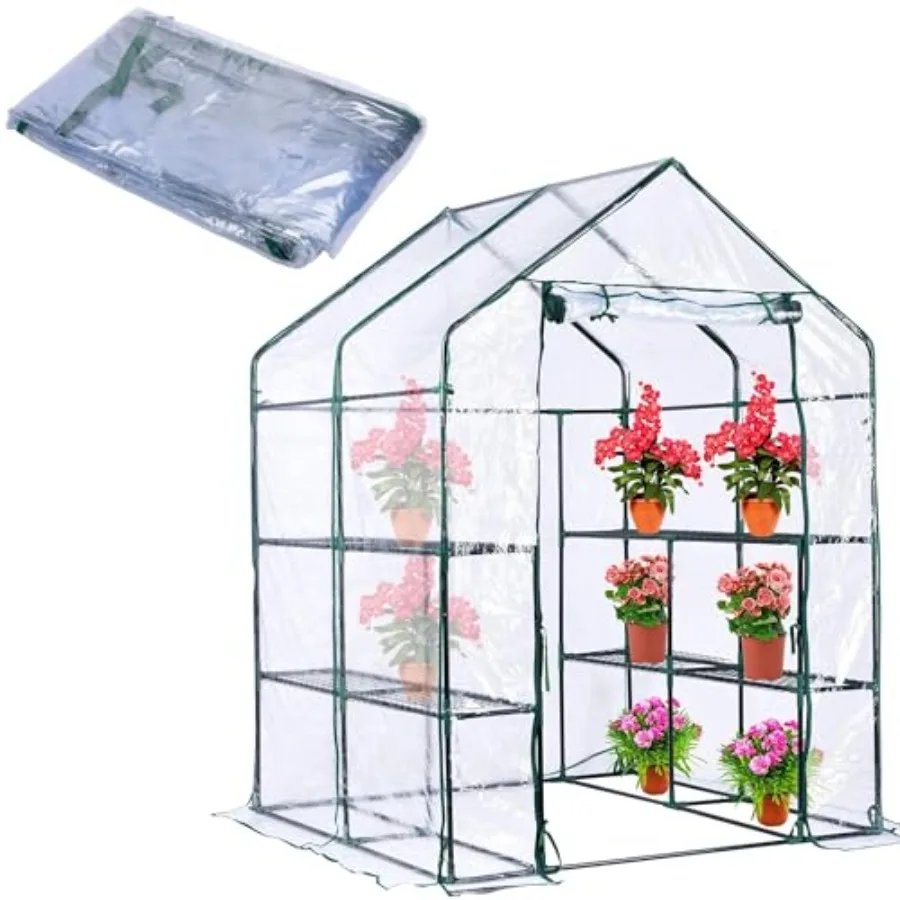 

Walk-in Greenhouse Replacement Cover with Roll-Up Zipper Door -56 x 56 x 76 Inch PVC Greenhouse Cover for Outdoor Plant Gardeni