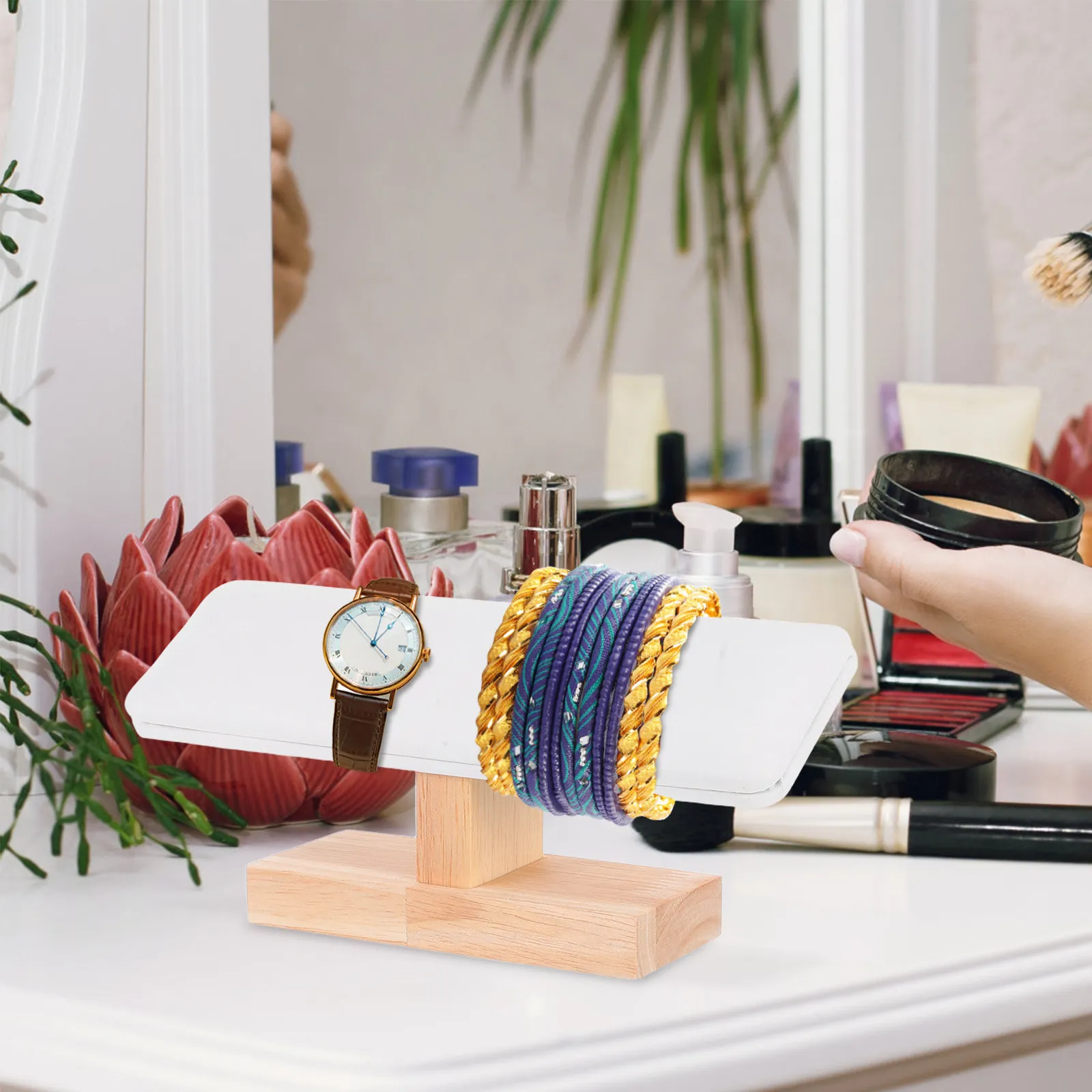 

Деревянная подставка для браслетов, держатель для украшений, органайзер для заколок, браслетов и часов, витрина для хранения