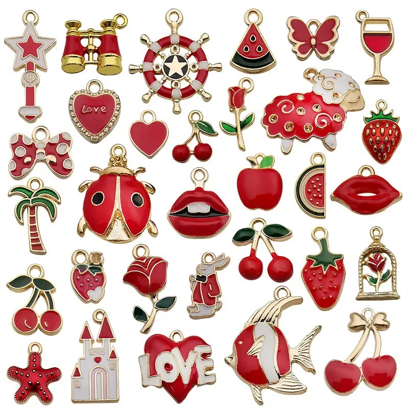 New Mix Styles 31pcs Jewelry Making Charms Drip Oil Type Plated Pendant For DIY Jewelry Handmade Jewelry Accessories Wholesale image 2