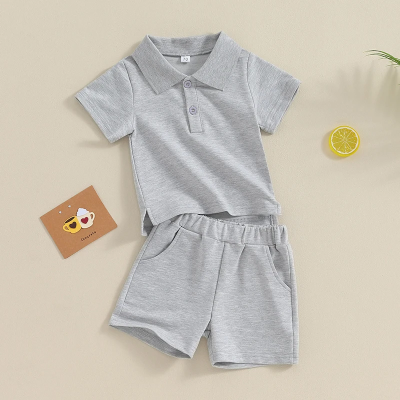 

Baby Boy Girl Summer Clothes Short Sleeve Button Up T Shirt Shorts Set 2Pcs Toddler Solid Color Outfits