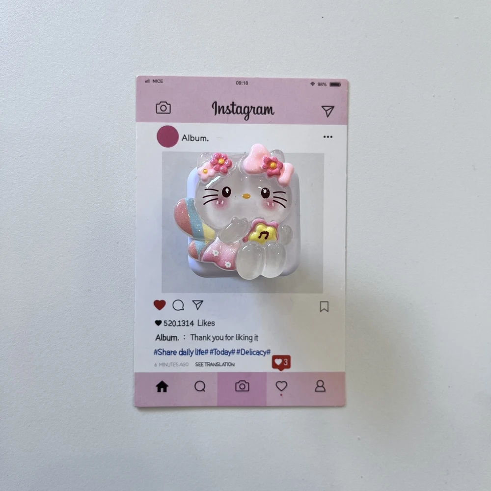 Sanrio Hello Kitty Makeup Mirror Phone Holder Griptok Finger Ring Support  For iPhone Samsung Cases Grip Tok Socket Bracket