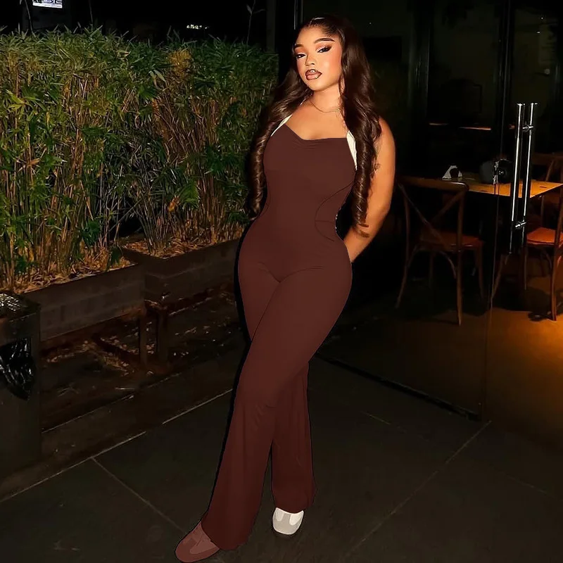 

Женские сексуальные комбинезоны с драпировкой, облегающие, расклешенные, с лоскутным дизайном, на бретелях, с открытой спиной, с эффектом подтяжки ягодиц, для фитнеса и тренировок, повседневные ромперы