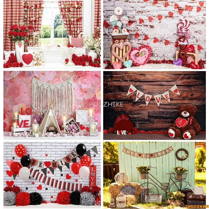 

SHUOZHIKE Valentine's Day Photography Backdrops Props Bokeh Rose Wedding Wooden Wall Easter Arch Door Studio Background WW-08