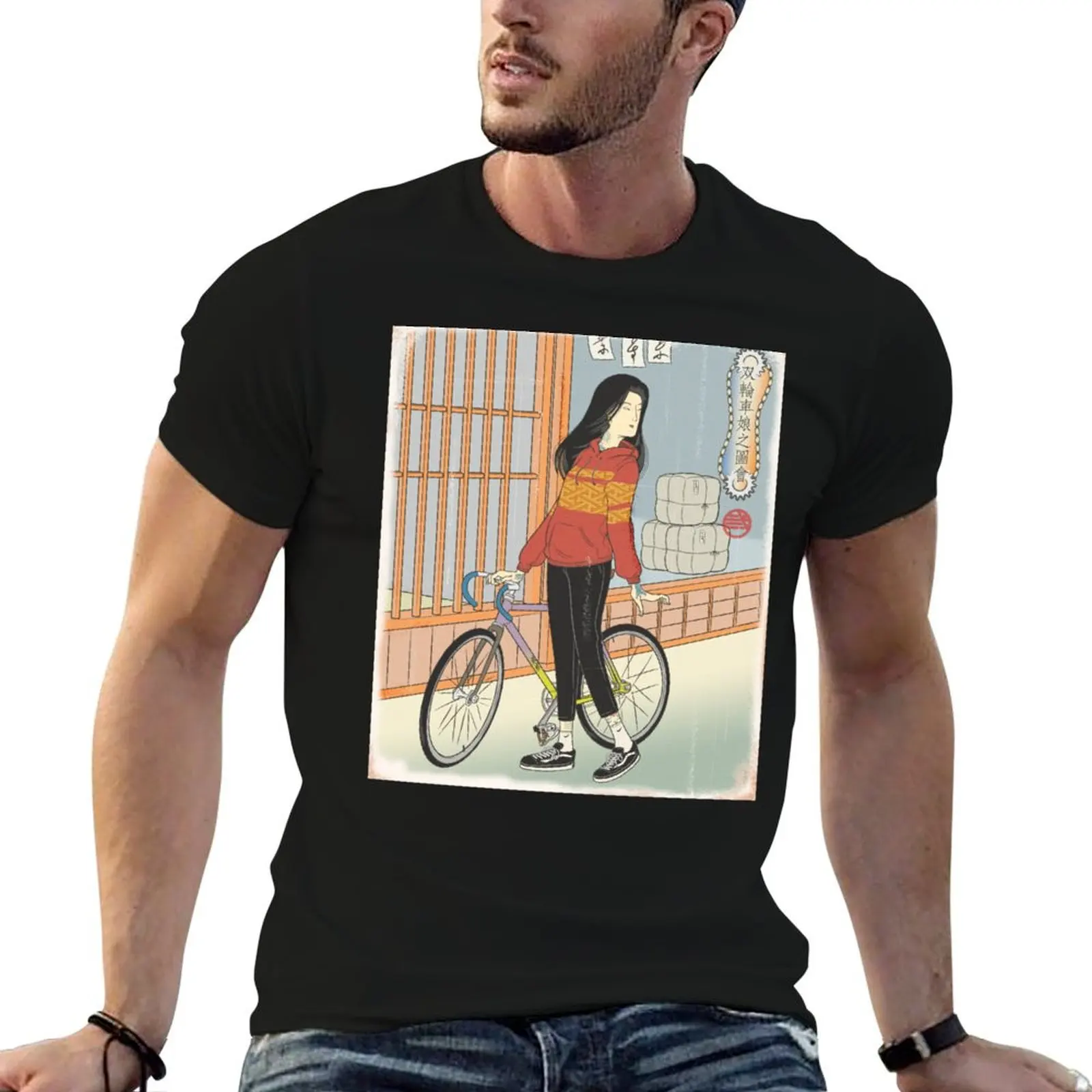 Ukiyoe Bicycle Girl #1 T-Shirt oversizeds vintage clothes rapper graphic tees mens designer t shirt