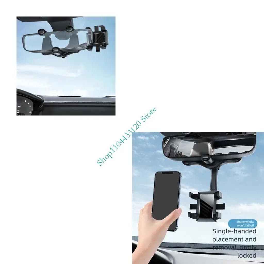 0XXD Rearview Mirror Phone Holder Universal Car Mount 360 Degree ABS Design Easy Setups For Most Phone Sizes
