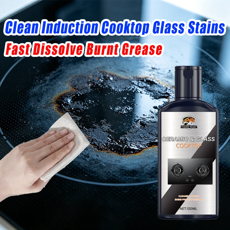 TIGER RUN Ceramic Glass Cooktop Cleaner Polish For Induction Stove Top, Remove Burnt Grease Stains No Rinse 120ml