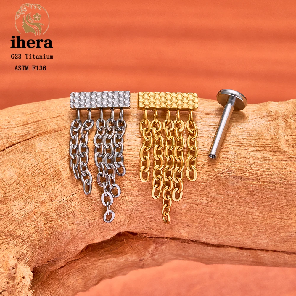 ASTM F136 Titanium Ear Cartilage Earrings Internal Thread 16G Hidden Helix Stud CZ Drape Chain Flat Back Tragus Piercing Jewelry