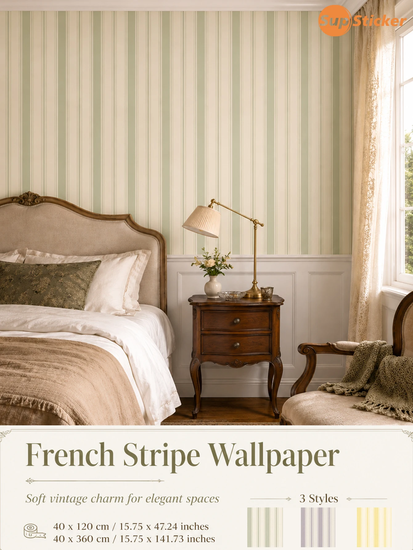 Classic French Striped Removable Wall Paper Peel Stick Self Adhesive Wall Decor 3 Color Options Two Lengths