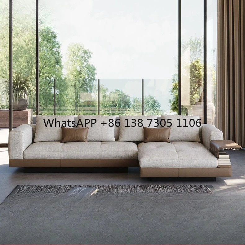 

Cotton and linen fabric sofa Italian modern high-end simple villa living room corner sofa