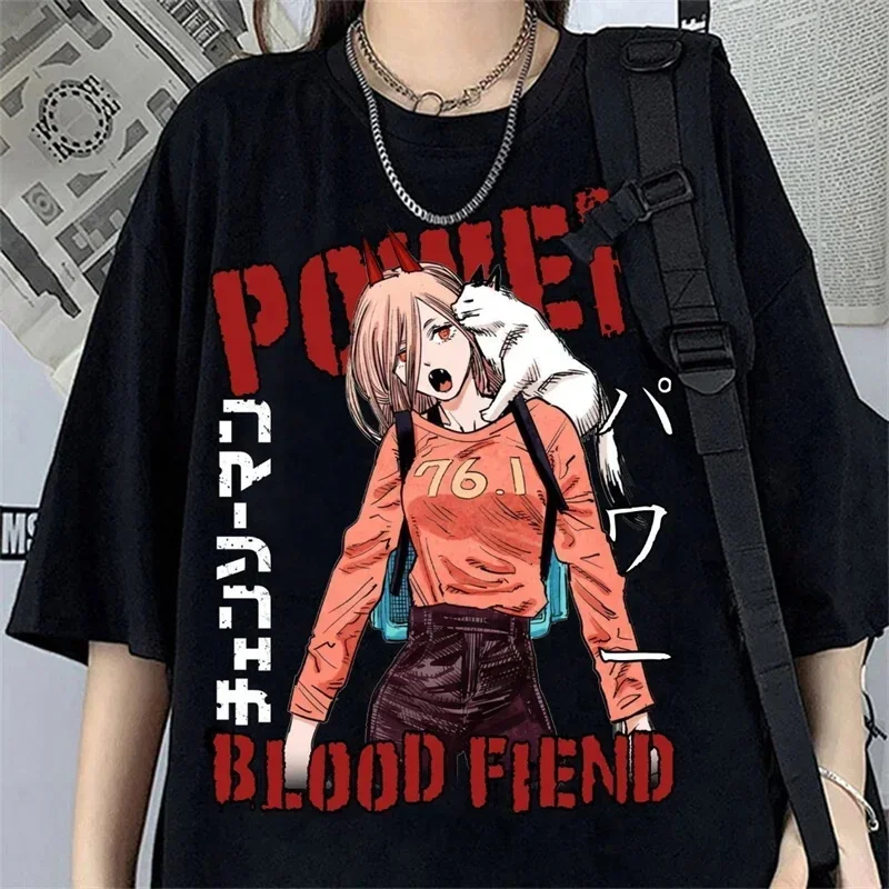 Anime motosserra homem impressão gráfica t camisa das mulheres dos homens moda casual tripulação pescoço manga curta unisex t camisa gráfica