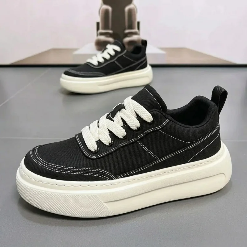 

Men's Canvas Shoes Summer Breathable Casual Thick Bottom Heightening Black All-Match Beijing Cloth Shoes Low Cut Rubber Sole