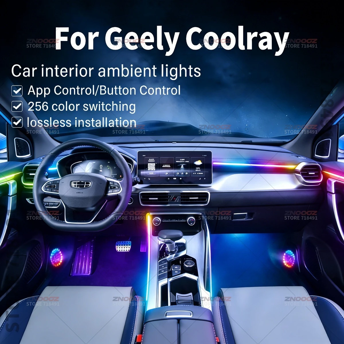 22in1 RGB Car Interior Acrylic Car Ambient Lights RGB Hidden Acrylic Strip Decoration Atmosphere Accessories For Geely Coolray
