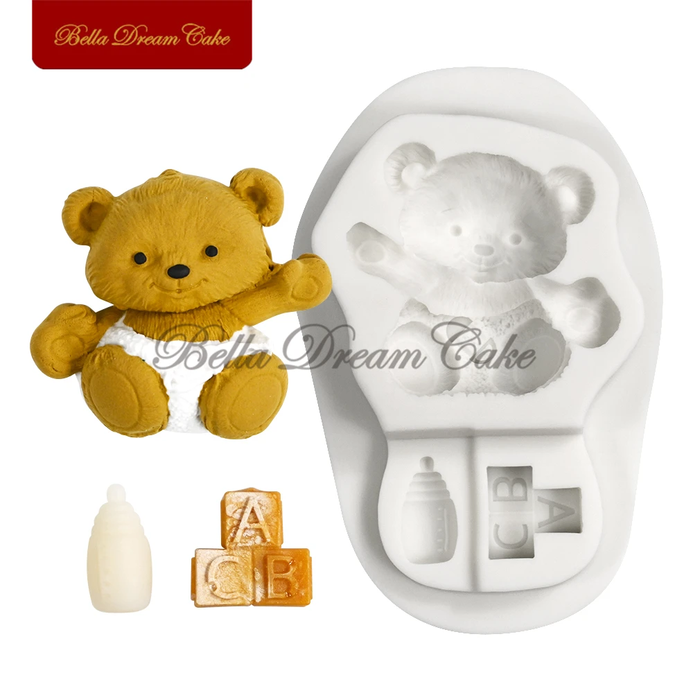 3D Baby Bottle Bear Design Silicone Mold Chocolate Fondant Mould DIY Sugarcraft Clay Model Cake Decorating Tool Kitchen Bakeware