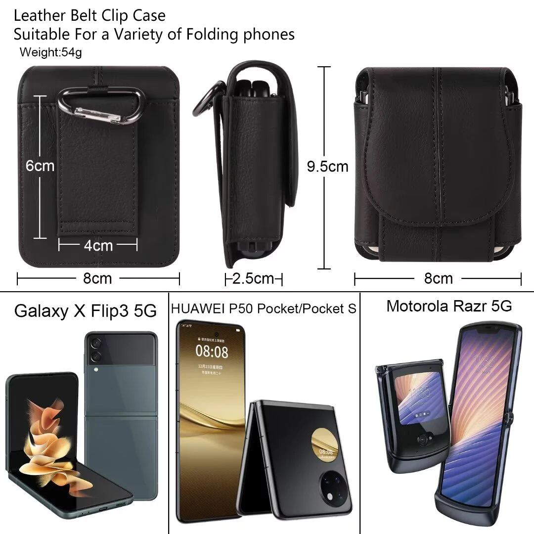 For Samsung Galaxy Z Flip 6 5 4 3 2 5G Waist Bag Z Flip 6 For Motorola Razr 40 /40ultra Genuine Leather Belt Clip Case