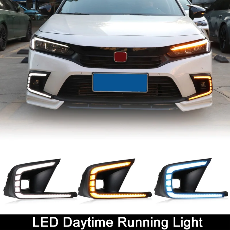 

Светодиодные дневные ходовые огни s для Honda Civic 11th 2021 202212 в, светодиодные дневные ходовые огни, противотуманные огни, реле поворота, водонепроницаемые Автомобильные дневные ходовые огни