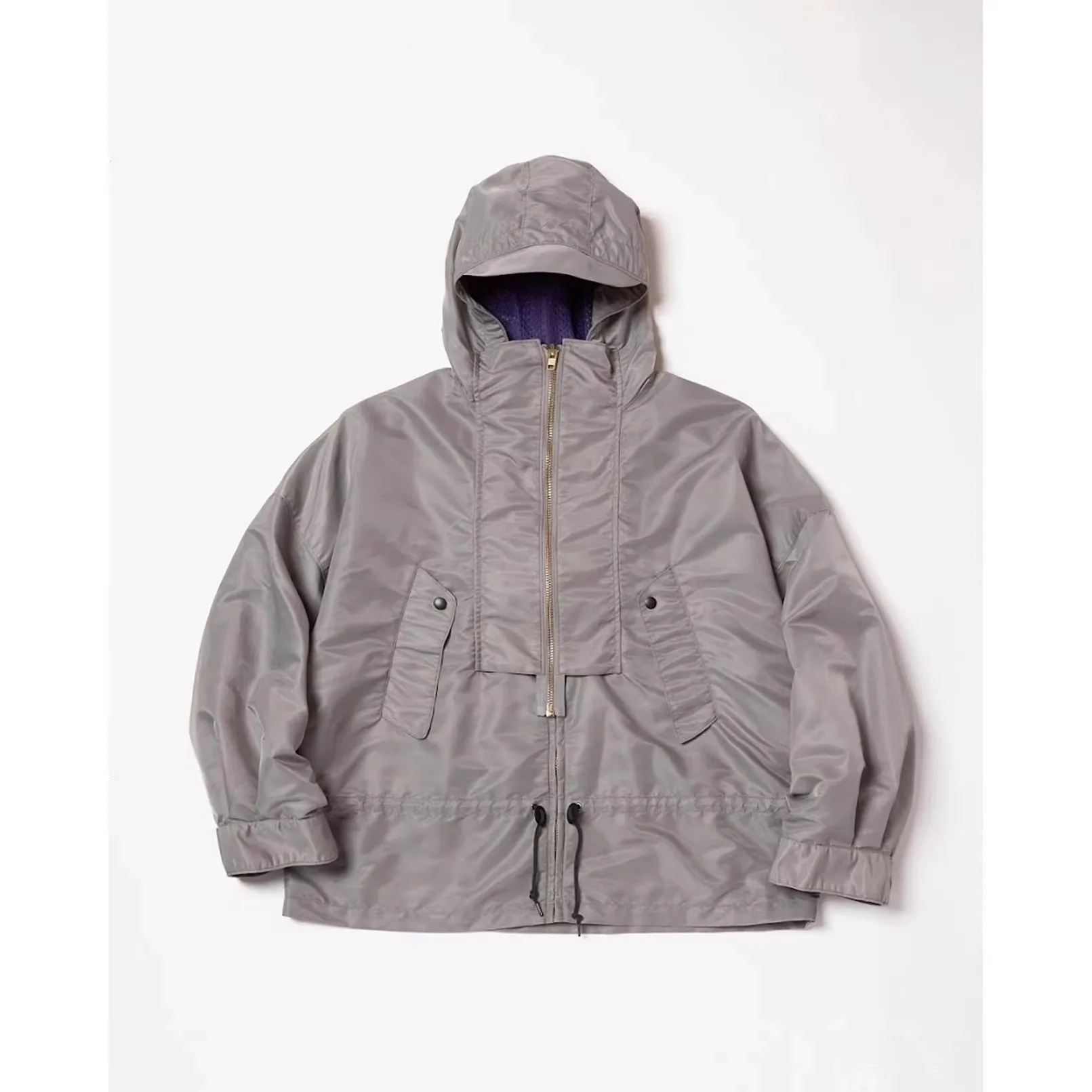 اليابان 23SS كولور آبي تشغيل لونين نايلون مقاوم للماء سحاب مزدوج فضفاض معطف مقنع كم طويل هوديي #5