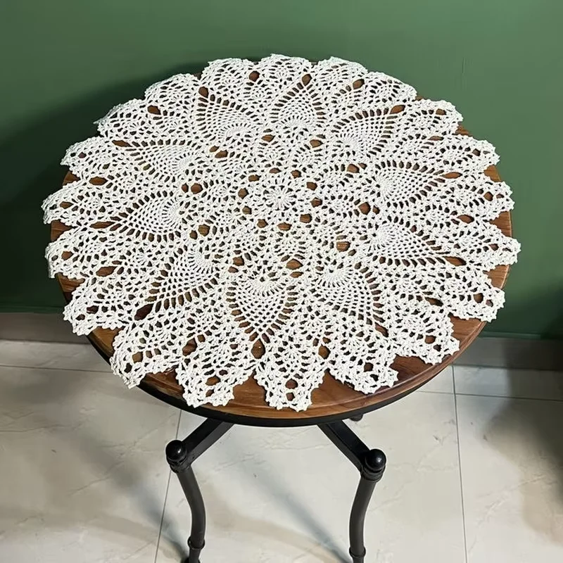 

60 CM RD Natural Cotton Crochet Tablecloth Shabby Chic Vintage Handmade Lace Cup Mat Placemat Lamp Sofa Cover
