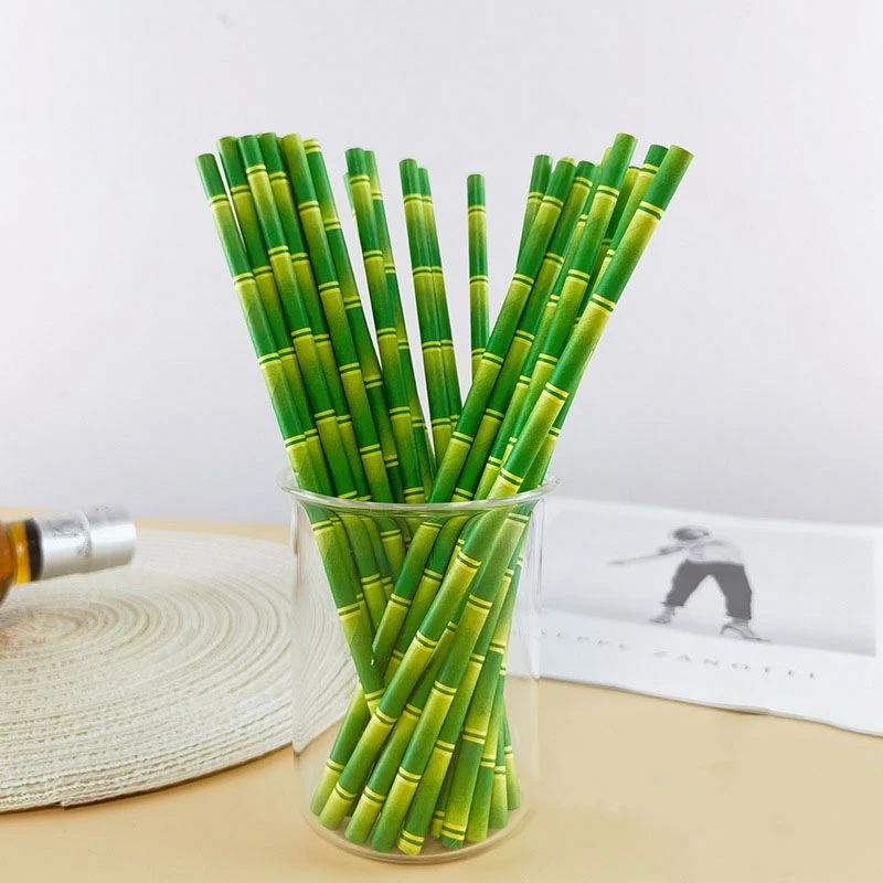 50/100 قطعة الخيزران ورقة القش شرب القش الخيزران المطبوعة القش الاستوائية هاواي شاطئ حفلة الغابة موضوع حفلة عيد ميلاد العرض