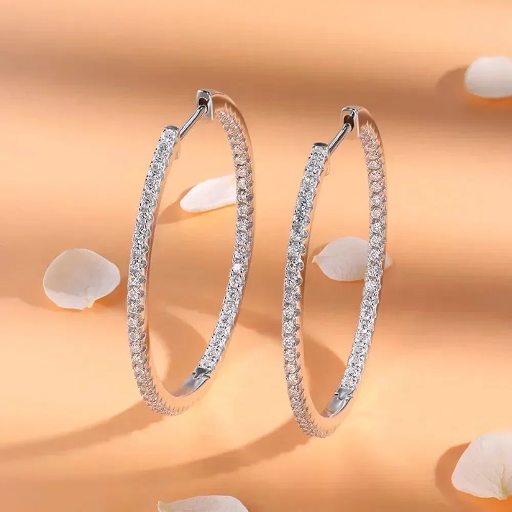 

M-JAJA 30/50mm Moissanite Hoop Earrings for Women S925 Sterling Silver Diamond Earrings Birthday Gift Wedding Party Fine Jewelry