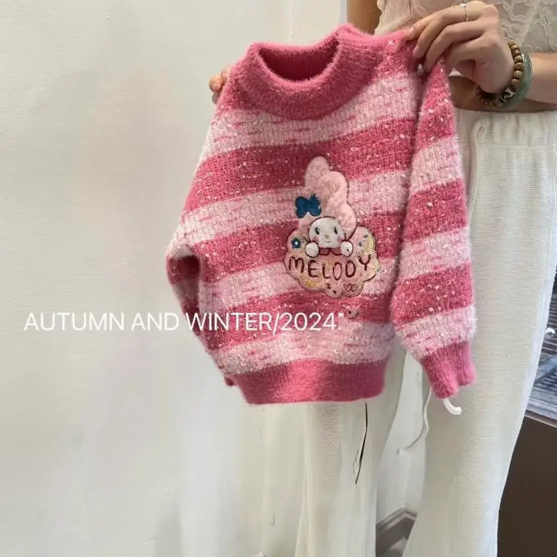 Girl Sweater Sanrio Autumn Winter Keep Warm Cartoon Knitwear Kuromi My Melody New Fashion Bottoming Shirt Kawaii Knitted Sweater