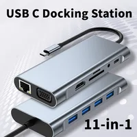 Estación de acoplamiento USB C con 4K UHD + VGA + PD + USB + RJ45 100Mbps Ethernet + lector de tarjetas SD/TF + concentrador auxiliar 11 en 1 de 3,5 Mm para Macbook Pro/Air