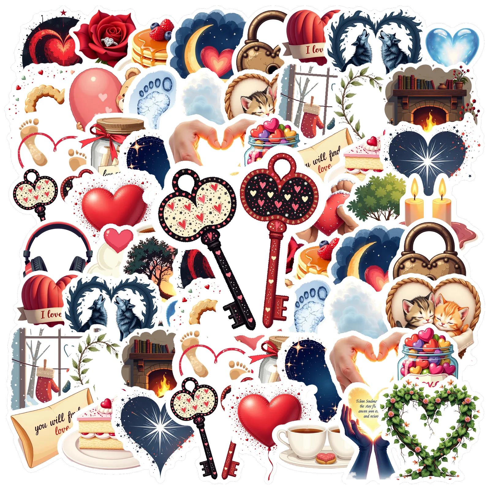 35pcs Romantic Love Themed Sticker Sweet Heart Aesthetic Decorative Graffiti Sticker Laptop Water Bottle Luggage Label Stickers