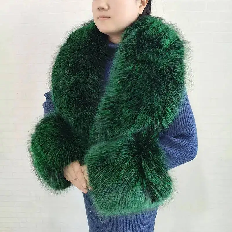 Large Women Faux Fox Fur Scarf Winter Jackets Warm Fluffy Shawl Fashion Artificial Fur Collar And Cuff Set Fluffy Scarves Female view 4