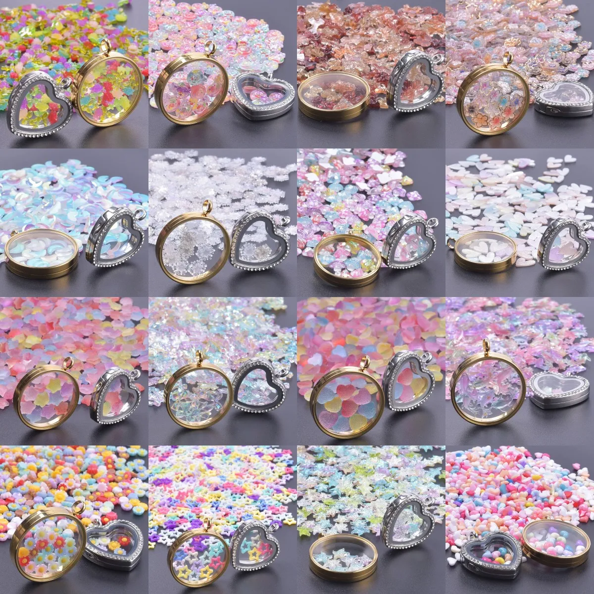 30pcs Fashion Mini Heart Star Flower Floating Charms for Living Memory Locket Jewelry Fit Manicure Nail Glitter Decorations New