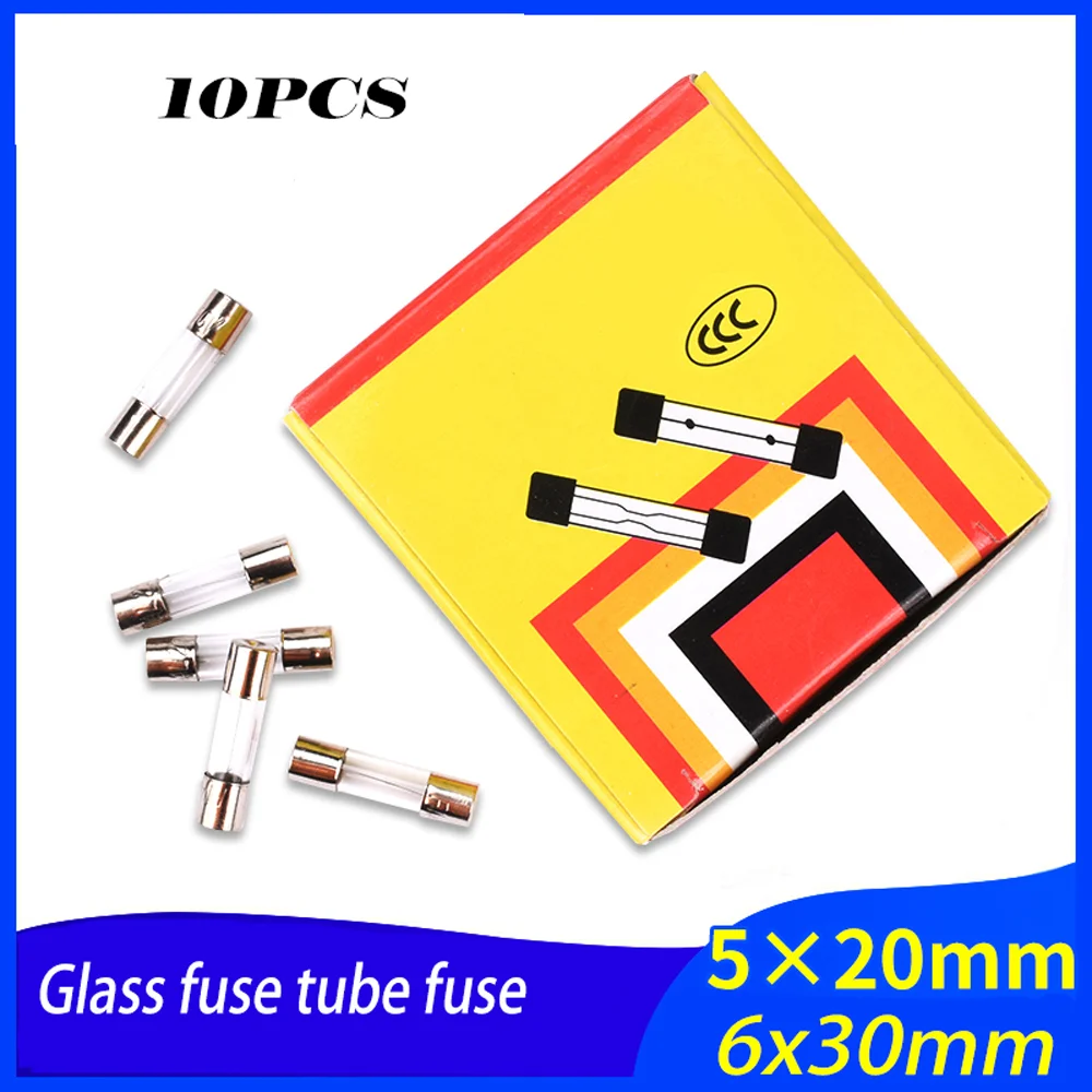 10PCSFuse 5*20mm glass fuse tube 250V 0.5A 1A 2A 3A 4A 5A 8A 10A 20A