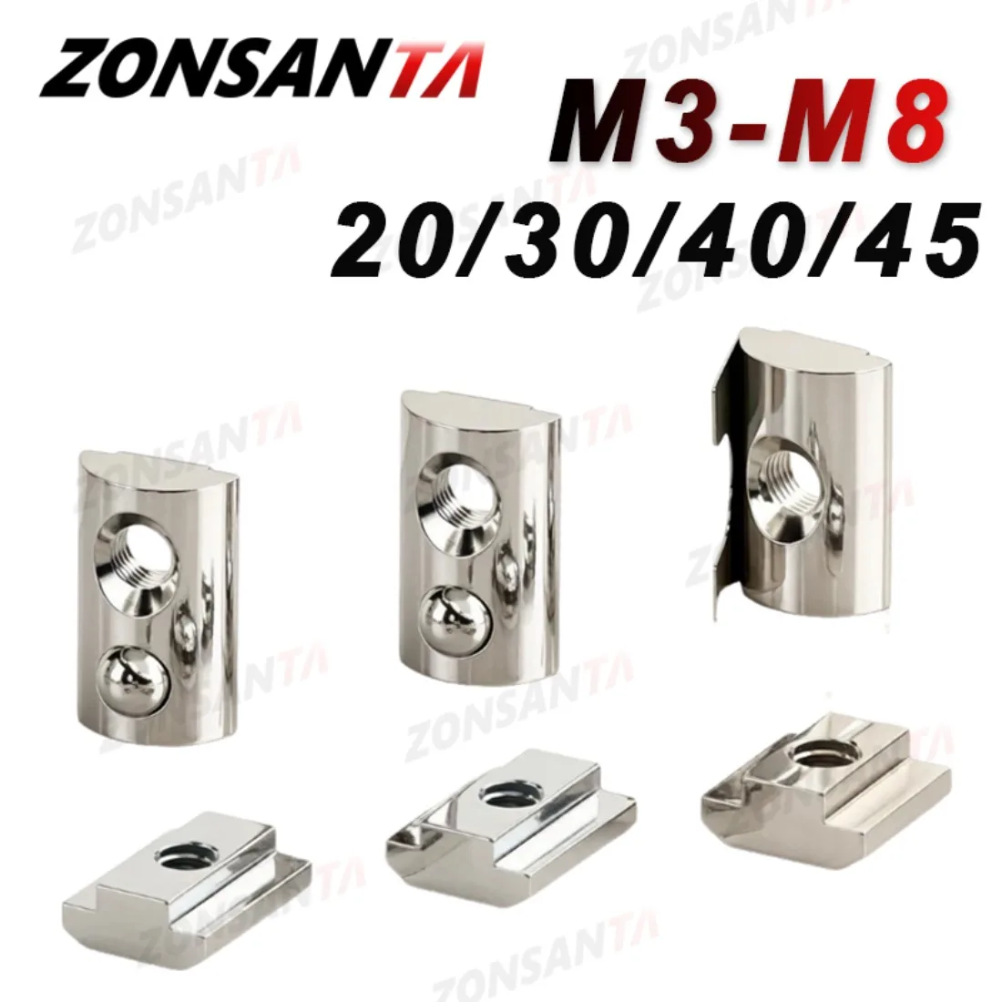 M3 M4 M5 M6 M8 T-slot Shape Block Sliding Hammer Nut Spring Ball Shrapnel Nut for 20 30 40 45 Series Aluminum Extrusion Profile