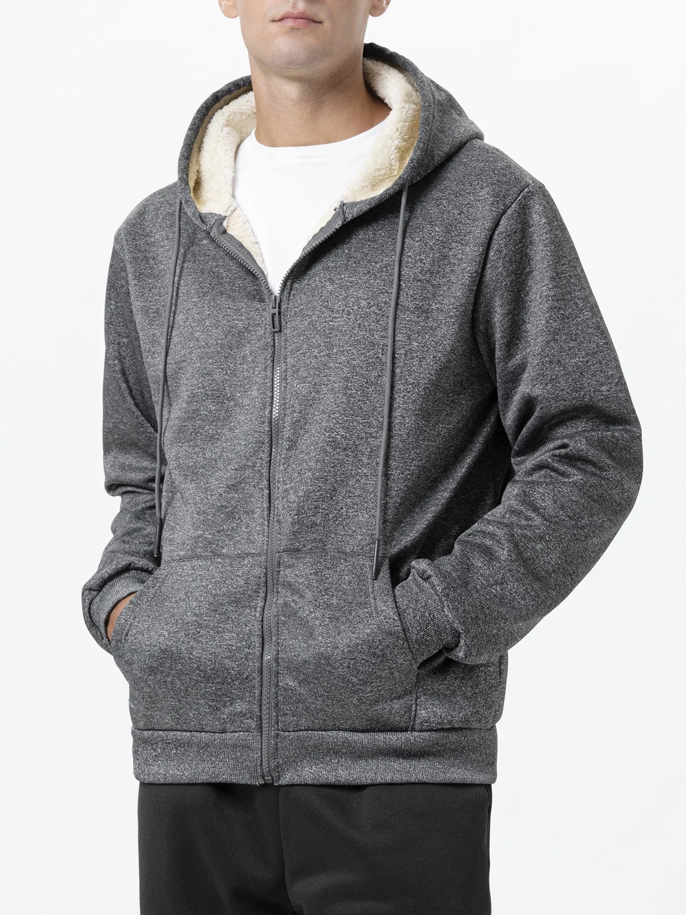 Men's Fleece Lined Hoodie Full Zip Up Hooded Jacket Winter Warm Casual Outerwear with Drawstring