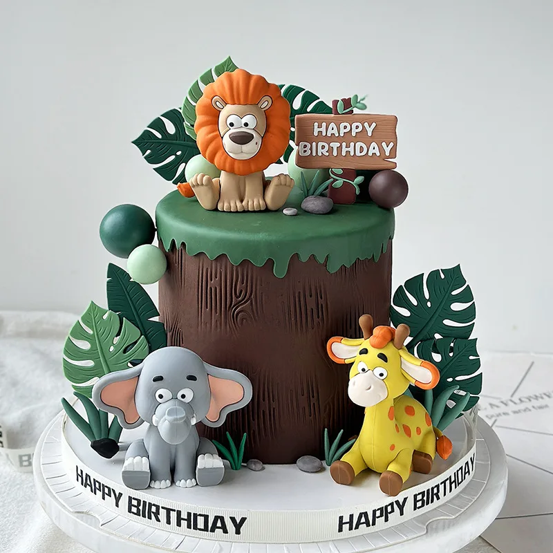 Jungle Forest Animals Cake Toppers Kids 1st Birthday Party Cake Decoration Safari Lion Elephant Monkey Giraffe Baby Shower gift