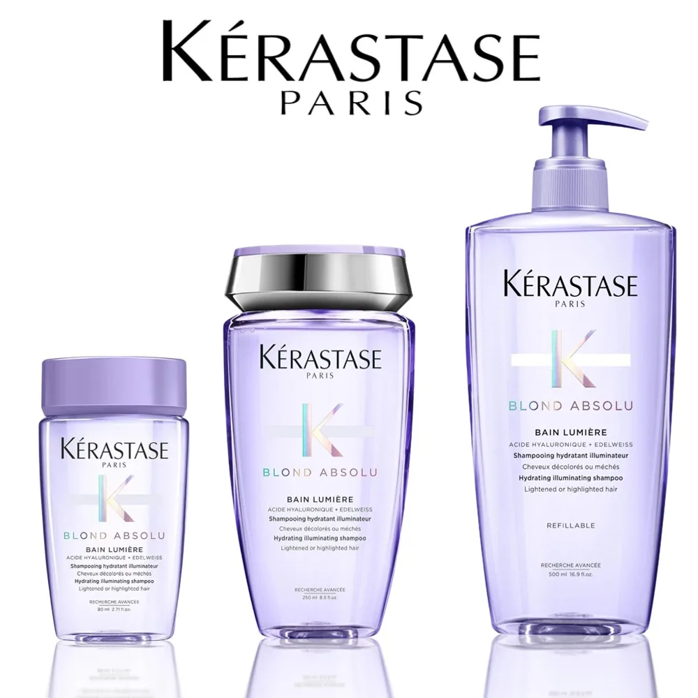 Kerastase Shampoo Blond Absolu Bain Lumiere 80 ml/250 ml, hidrata intensamente y ilumina el cabello brillante, elimina las impurezas