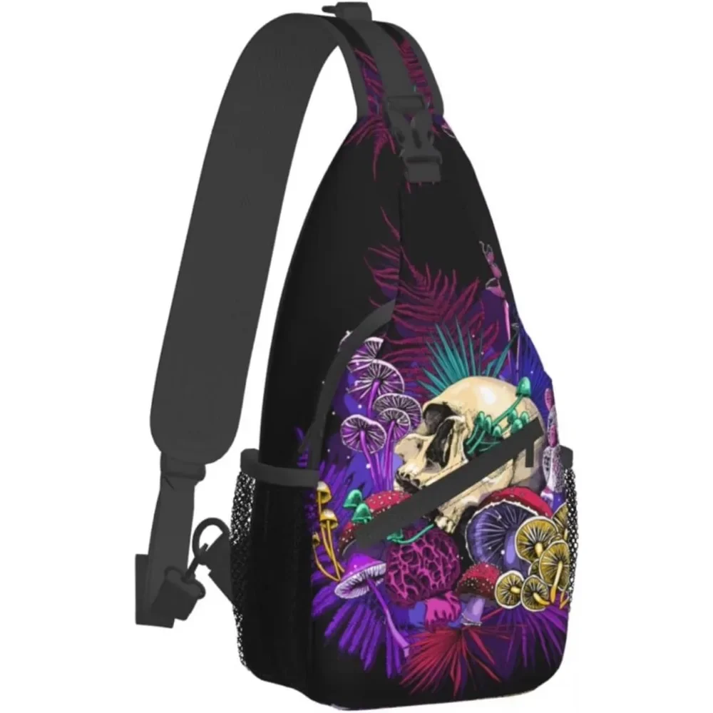 Mushroom Skull Sling Backpack Travel Sling Bag Casual Shoulder Daypack Waterproof Sport Climbing Runners