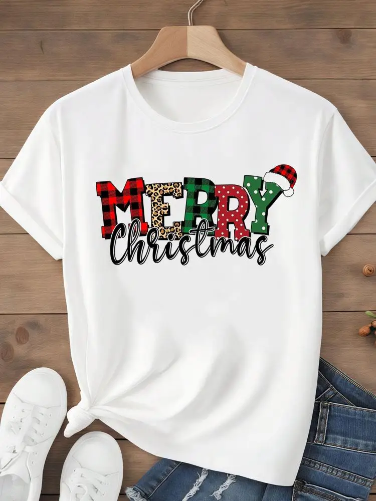 Letter Style Cute Lovely Holiday Clothing Merry Christmas Festival Women T Shirt Fashion Print Top Graphic Tee New Year T-shirts