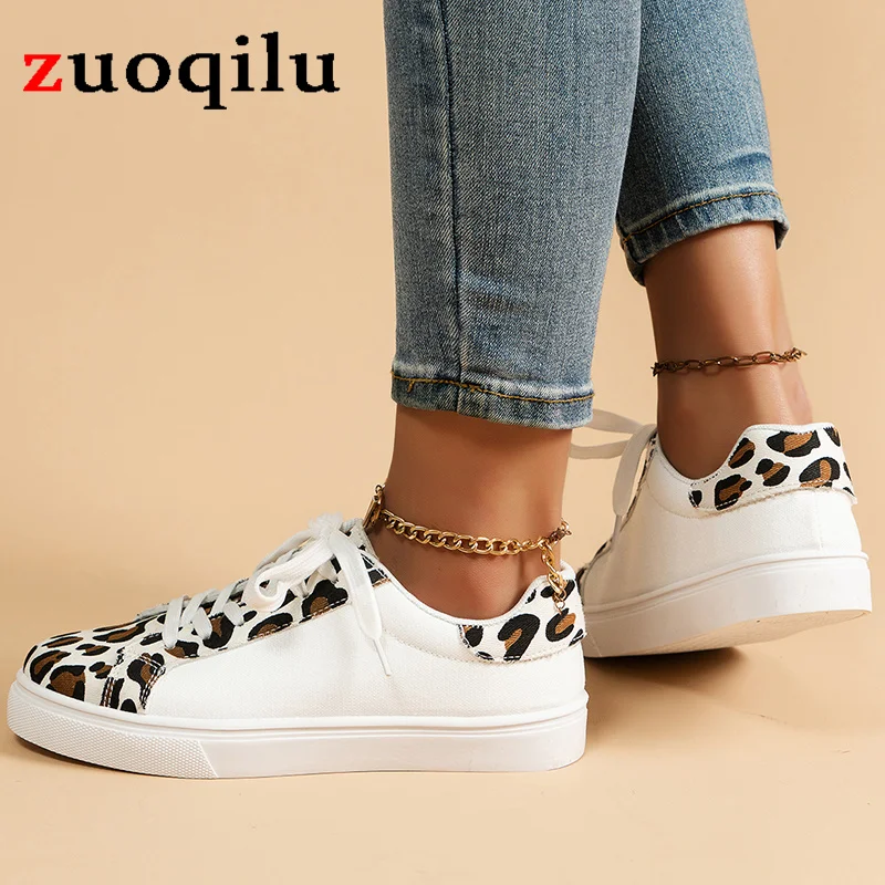 Women Casual Shoes White Sneakers Women Fashion Spring Summer Canvas Sneakers Women Platform Vulcanize Shoes Leopard pattern