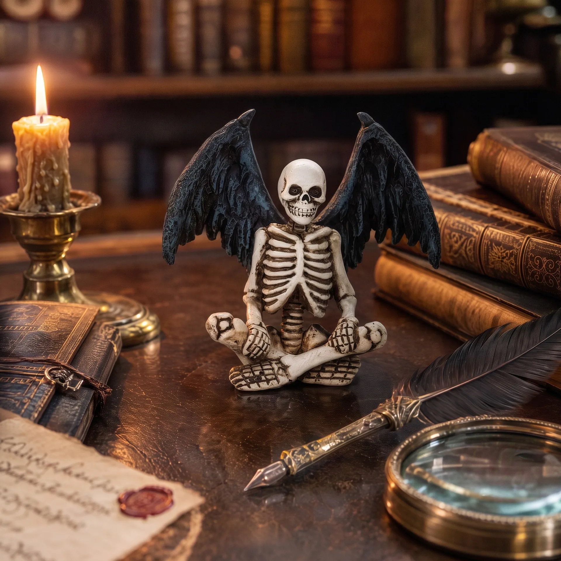 Skeleton Angel Ornament Dark Retro Resin Craft Desktop Bookshelf Atmosphere Decorative Halloween Ornament