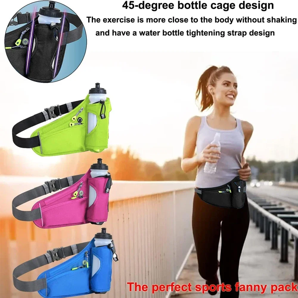 Fanny Pack with Water Bottle Holder Running Belt, Adjustable Strap Reflective Hydration Waist Bag,Running Hiking Walking Camping - Image 4
