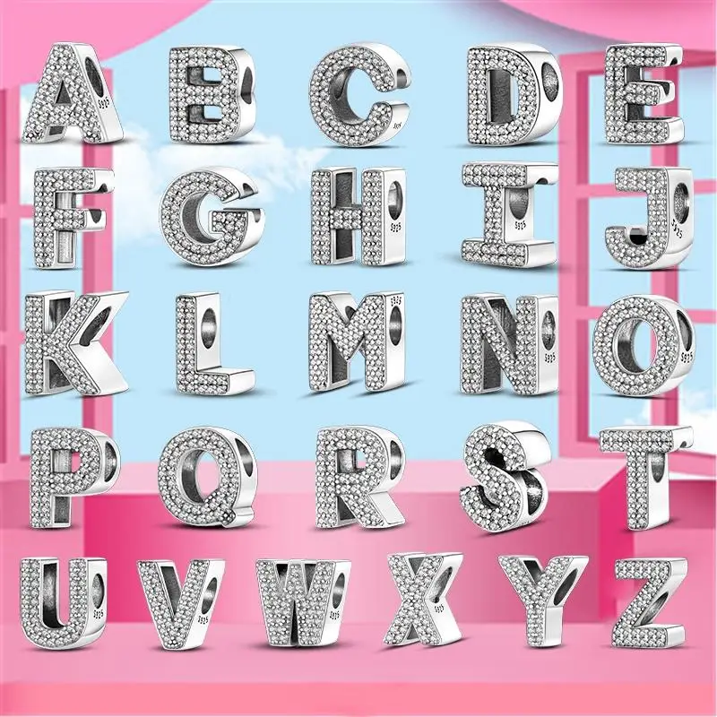 2022 New Letter A-Z 925 Silver 26 English Letters Charm Bead Fit Original Brand Bracelet DIY Silver Jewelry Making