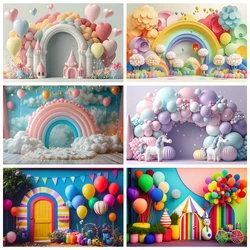 Boy Girl 1st Birthday Party Cake Smash Backdrop Colorful Air Balloon Cloud Newborn Baby Portrait Background Photography Props