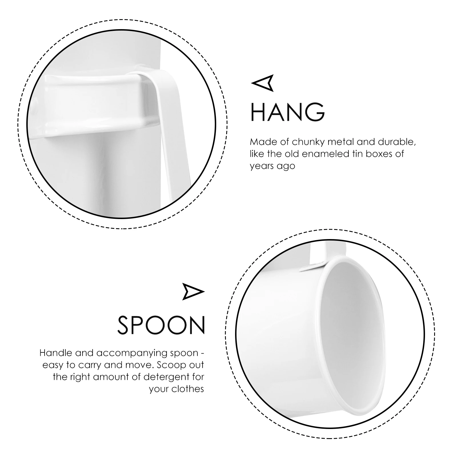 

Iron Laundry Detergent Bucket White Sturdy Handle Lidded Storage Container with Scoop Multipurpose Laundry Room Organizer