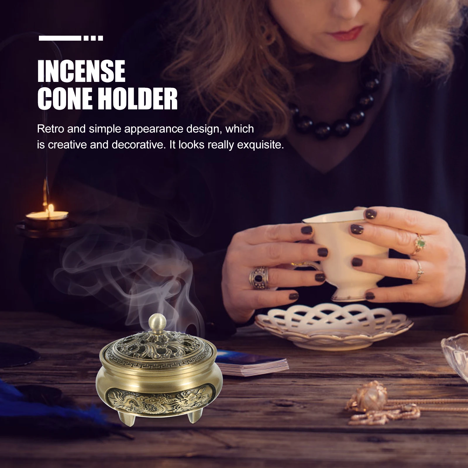 

Retro Alloy nament Burner Home Tabletop Censer Incense Stick Holder Office Hotel nament Cone Incense Burner Indoor