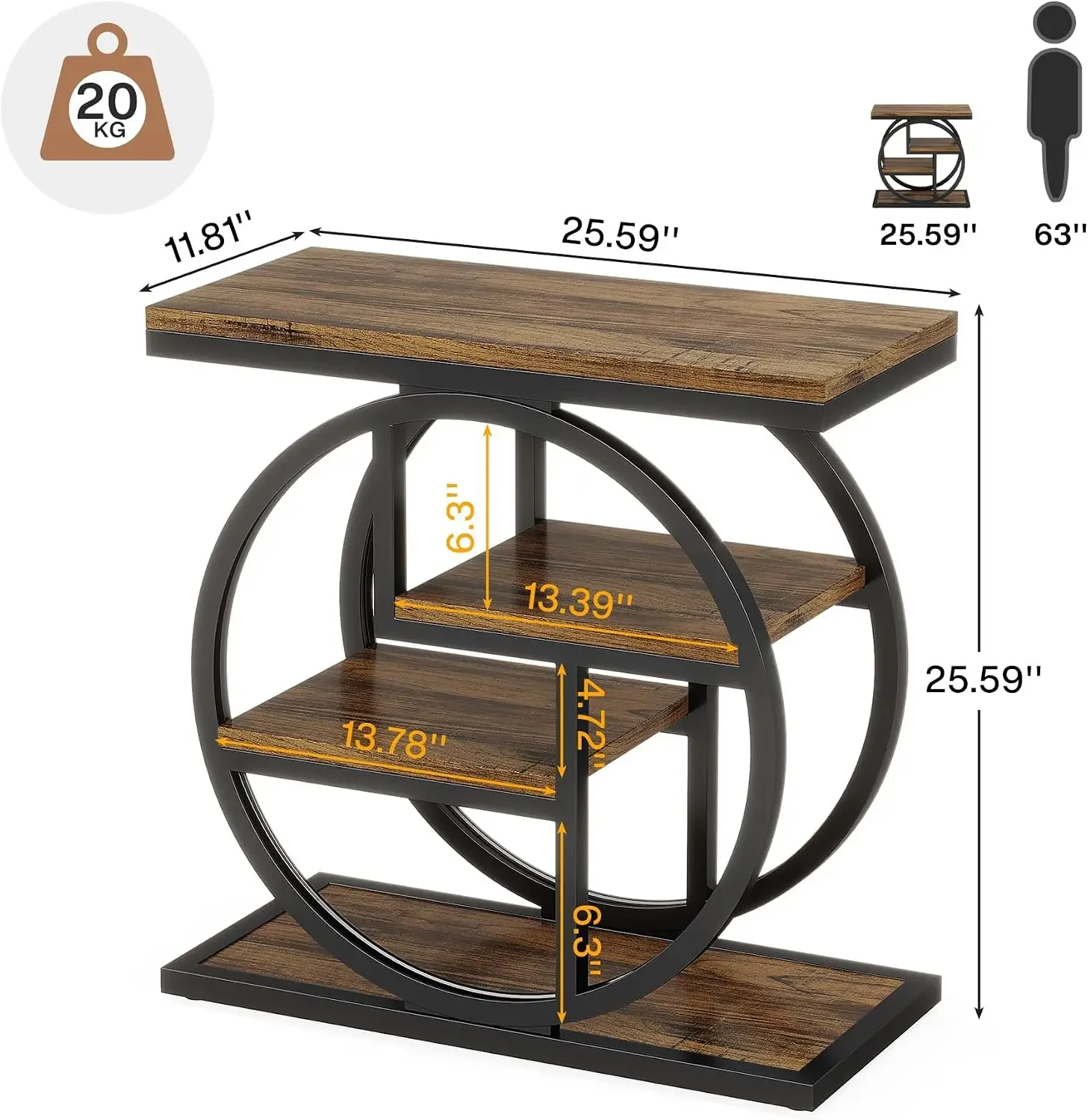 End Table for Living Room, 4-Tier Narrow Side Table with Storage Shelves, Industrial Bedside Table for Bedroom, Wood Small