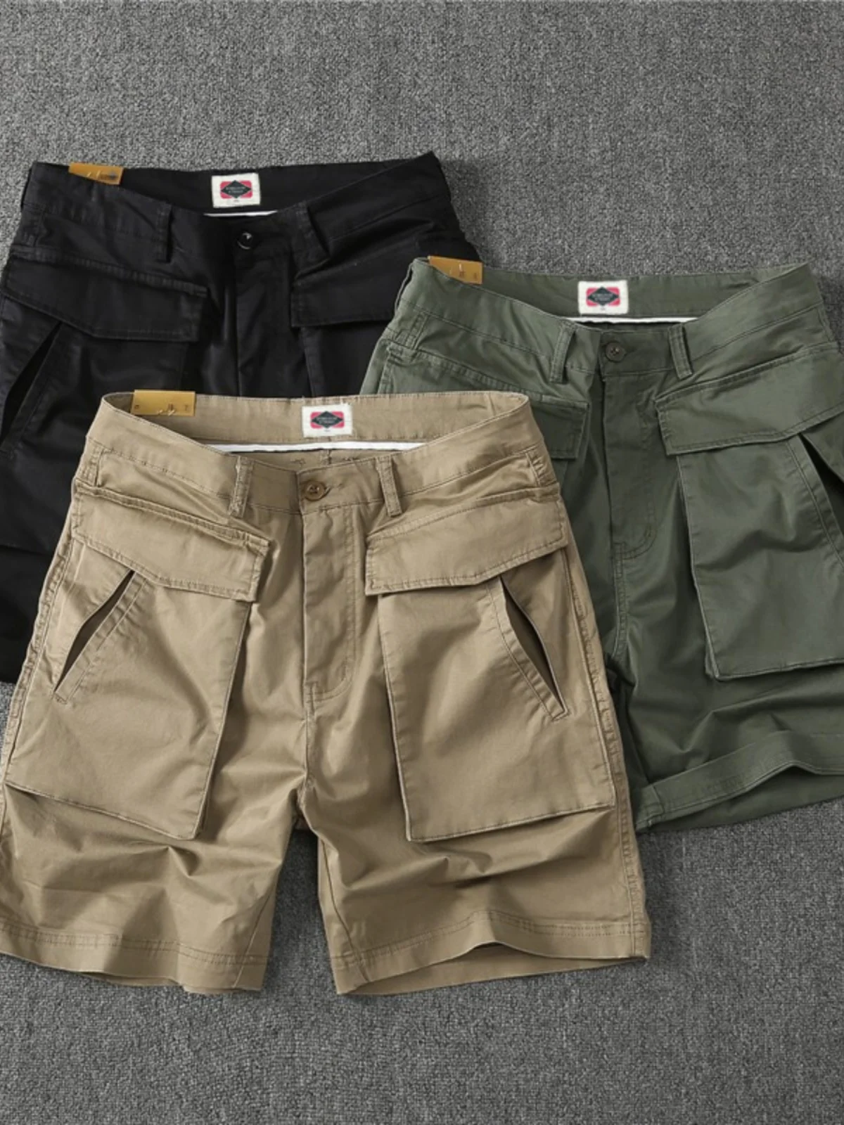 

Модная свободная эластичная рабочая одежда в американском стиле ретро, мужские брюки пять четвертей со средней талией, летние повседневные прямые брюки, ощущение прохлады