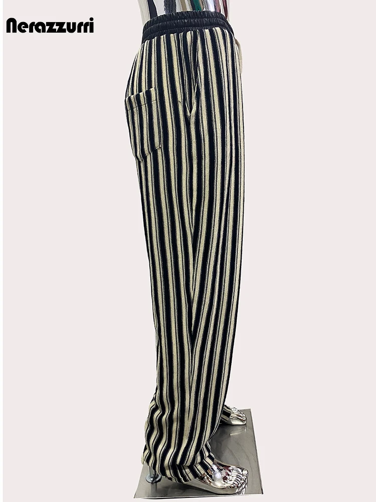 Nerazzurri Spring Autumn Baggy Colorful Stripped Wide Leg Pants for Men with Elastic Waist Drawstring Loose Casual Menswear 2026