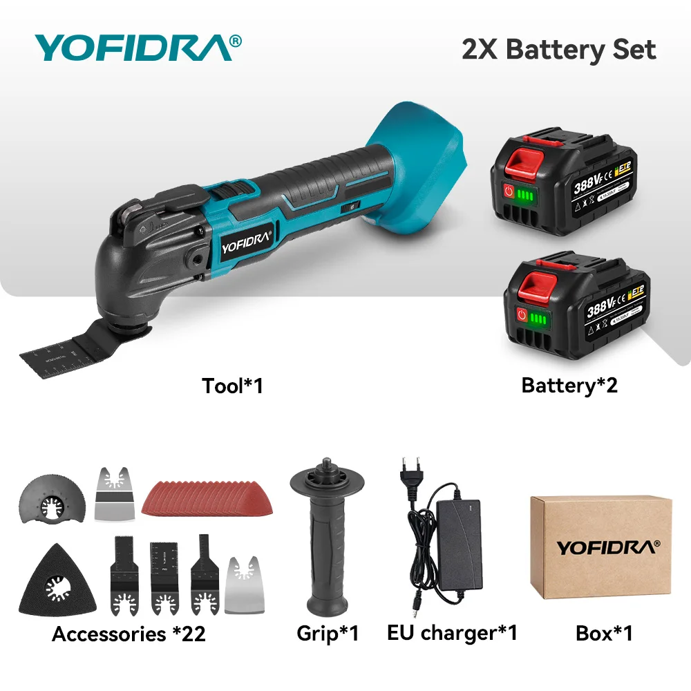 YOFIDRA 6-speeds draadloze elektrische oscillerende multitool, variabele multifunctionele snijmachine voor Makita accu.