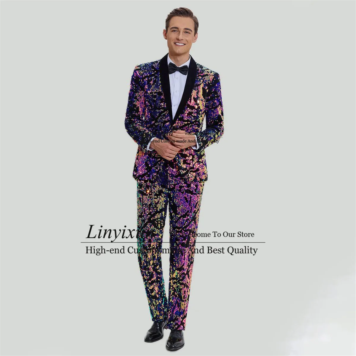 

Colorful Purple Mens Suits Glitter Sequins Groom Wedding Tuxedos 2 Pieces Sets Bridegroom Prom Blazers Slim Fit Costume Homme